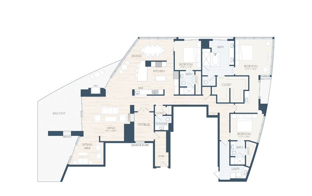 PH2 - 3 bedroom floorplan layout with 3.5 baths and 3976 square feet.