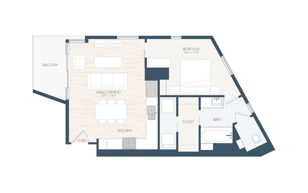 A7 - 1 bedroom floorplan layout with 1 bath and 794 square feet.